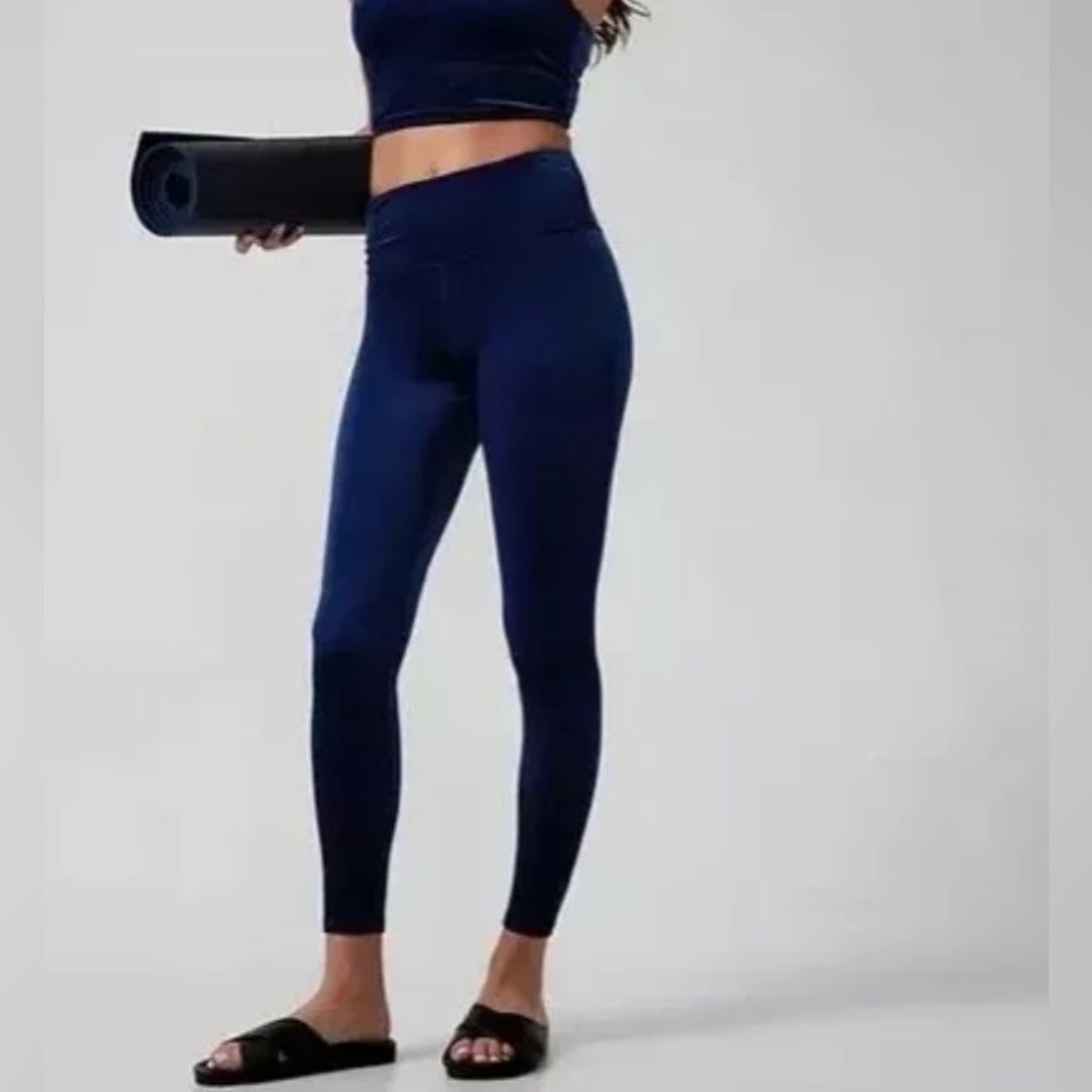 Athleta Leggings Womens SM Elation Velvet Tight Blue High Rise Blue Crushed